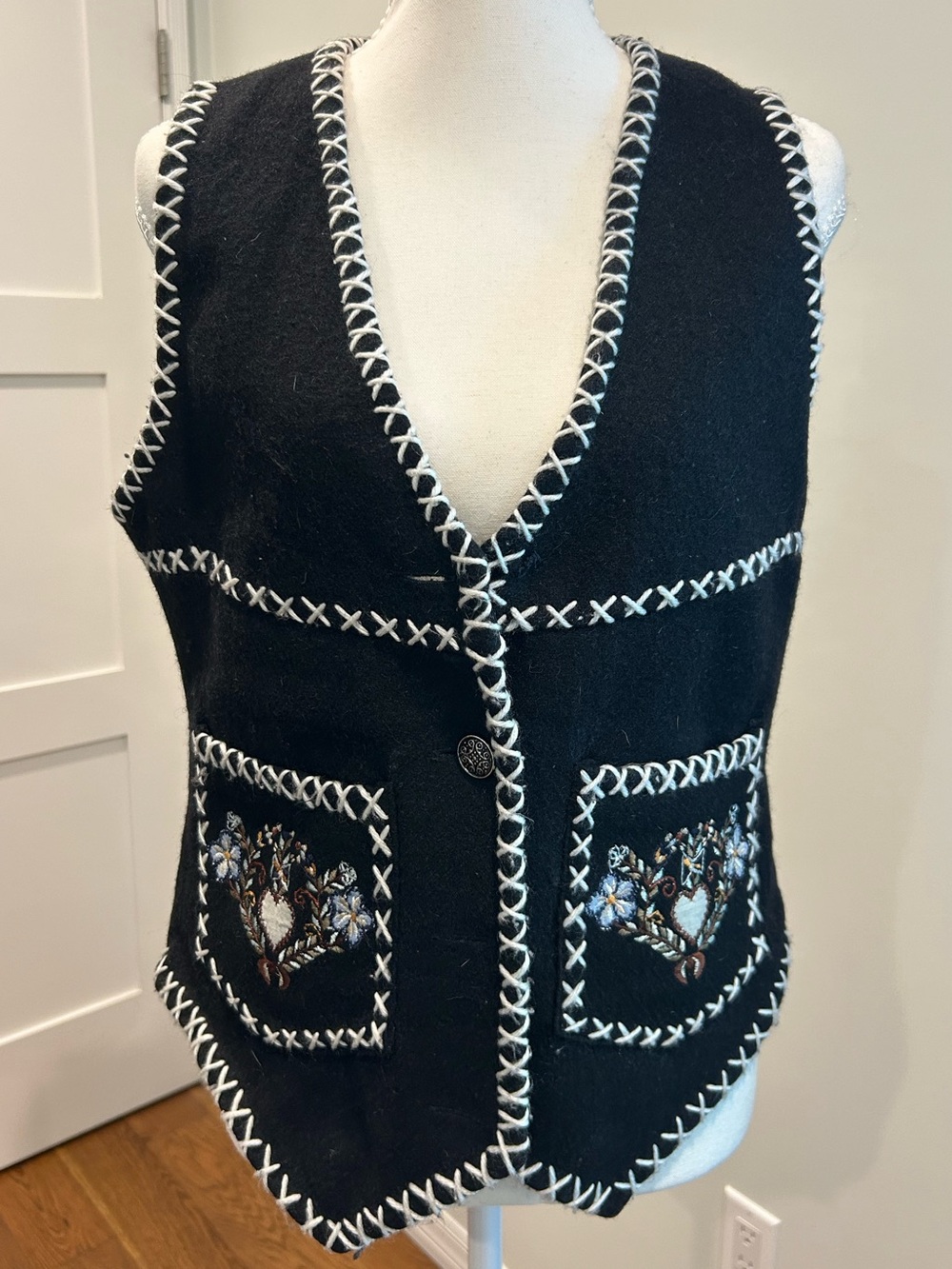 Vintage 80s Hype Embroidered Wool Vest